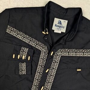 Rangers Original Western Shirt Mens XL Black Embroidered Vaquero Toggle Button